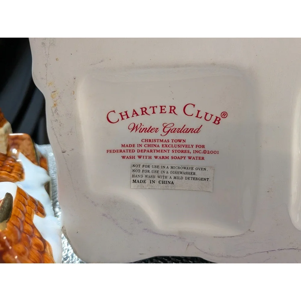 Vintage 2001 Charter Club Winter Garland Ceramic Cookie Jar Christmas Village